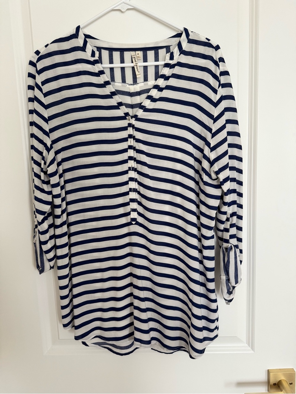 grand & greene Navy and White Striped V-Neck Tunic